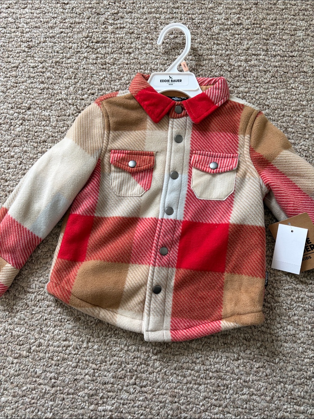 Eddie Bauer Red Tan Cream Plaid Fleece Jacket for Kids